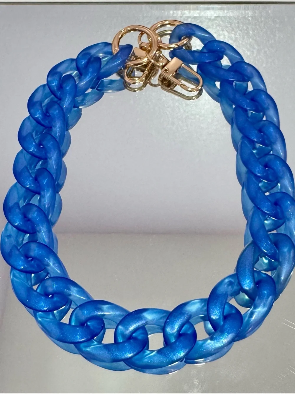 New Slim Matte Blue Jelly Bag Chain with Gold Hardware